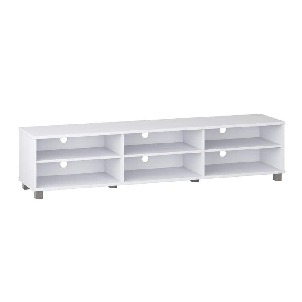 Hollywood TV Stand for TVs up to 85" White - CorLiving: Modern Laminate Console with Open Shelves