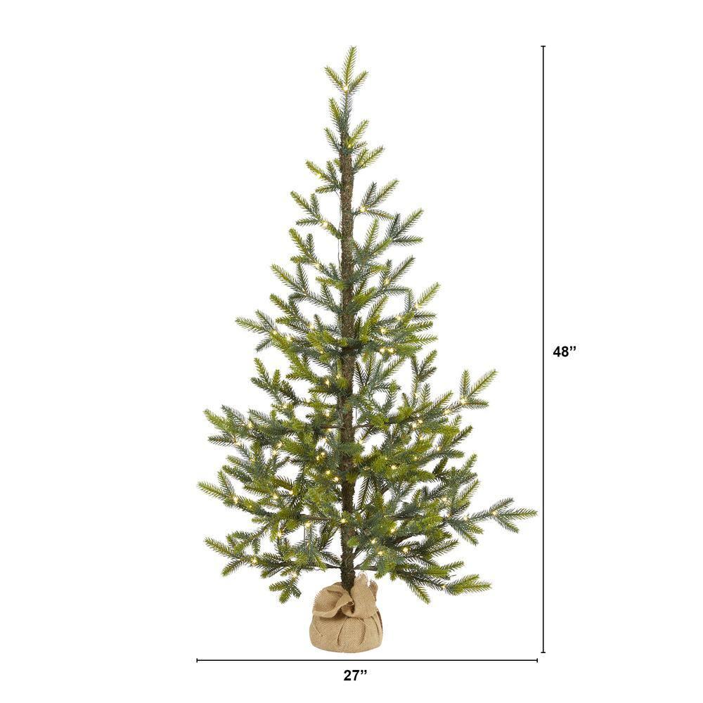Nearly Natural 4' Green Fir Artificial Christmas Tree Prelit 100 Clear LED Lights