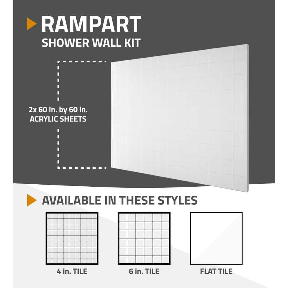 Rampart Nova Heated Step In 5 ft. Walk-in Whirlpool Bathtub with 4 in. Tile Easy Up Adhesive Wall Surround in White