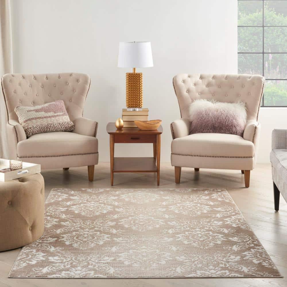 Nourison Elation ETN03 Indoor only Area Rug - Ivory Mocha 5'3" x 7'3"