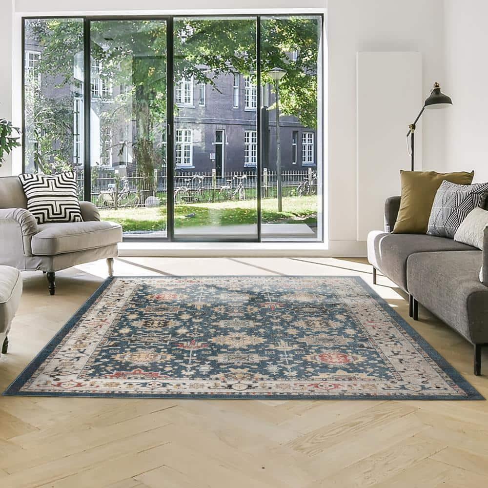 Gertmenian Heirloom Hadley Traditional Oriental Border Blue Tan Polypropylene Area Rug