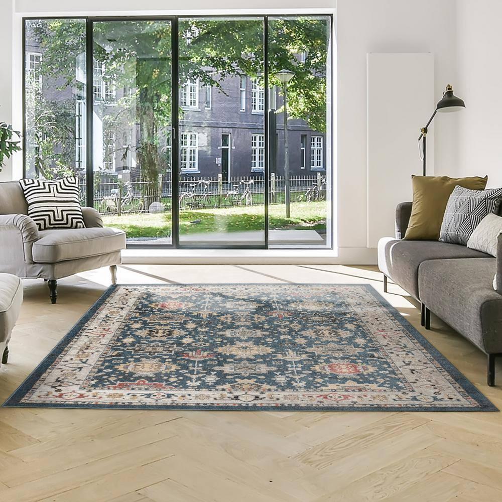 Gertmenian Heirloom Hadley Traditional Oriental Border Blue Tan Polypropylene Area Rug