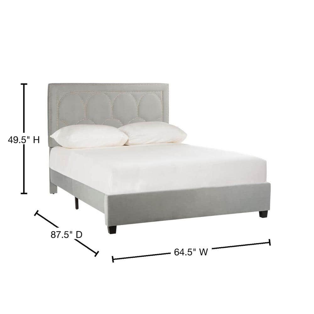 SAFAVIEH Solania Glam Upholstered Bed Frame with Nail Head, Queen, Pewter