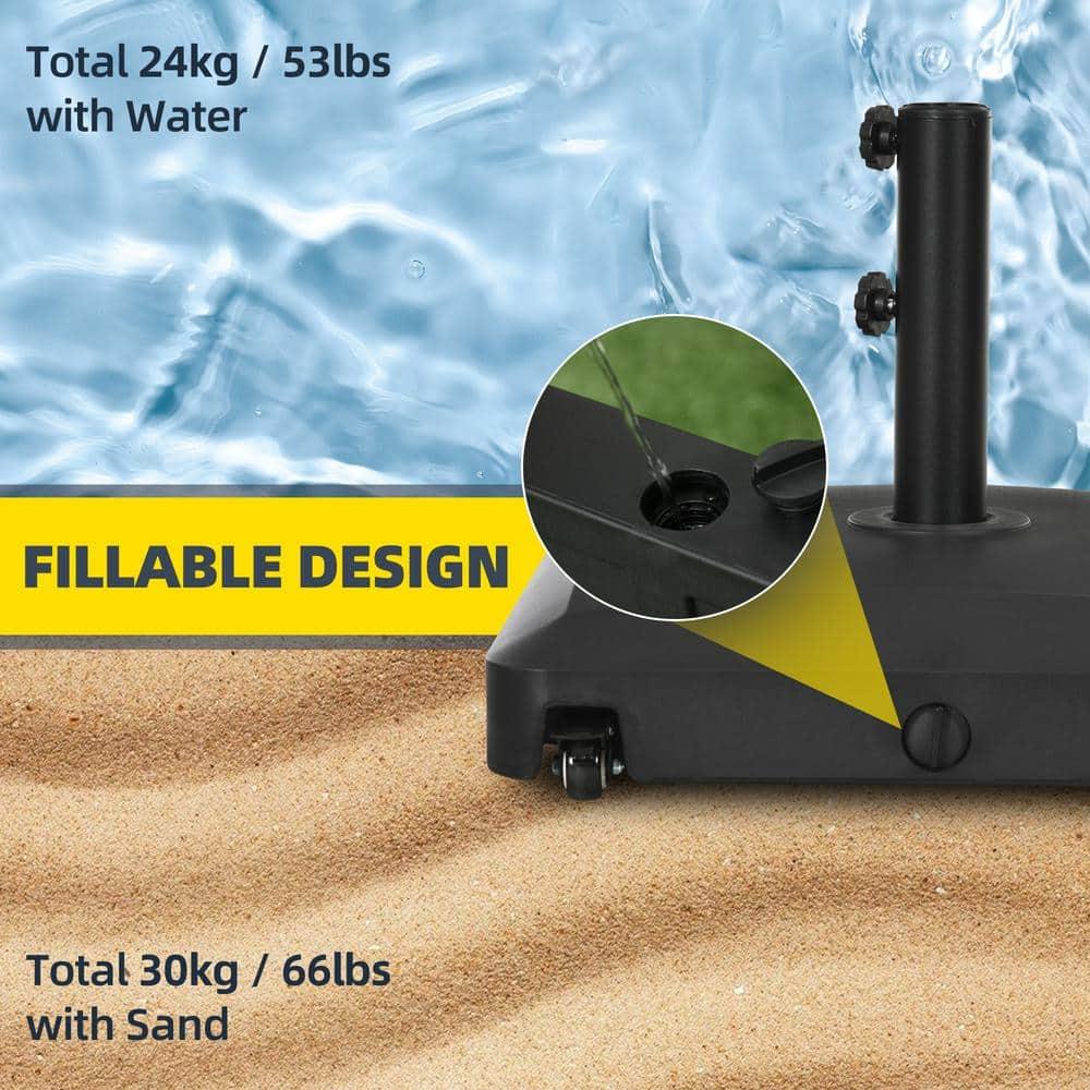 Outsunny Wheeled Patio Umbrella Base, 53lbs Water or 66lbs Sand Filled Heavy Duty Outdoor Umbrella Stand, Black