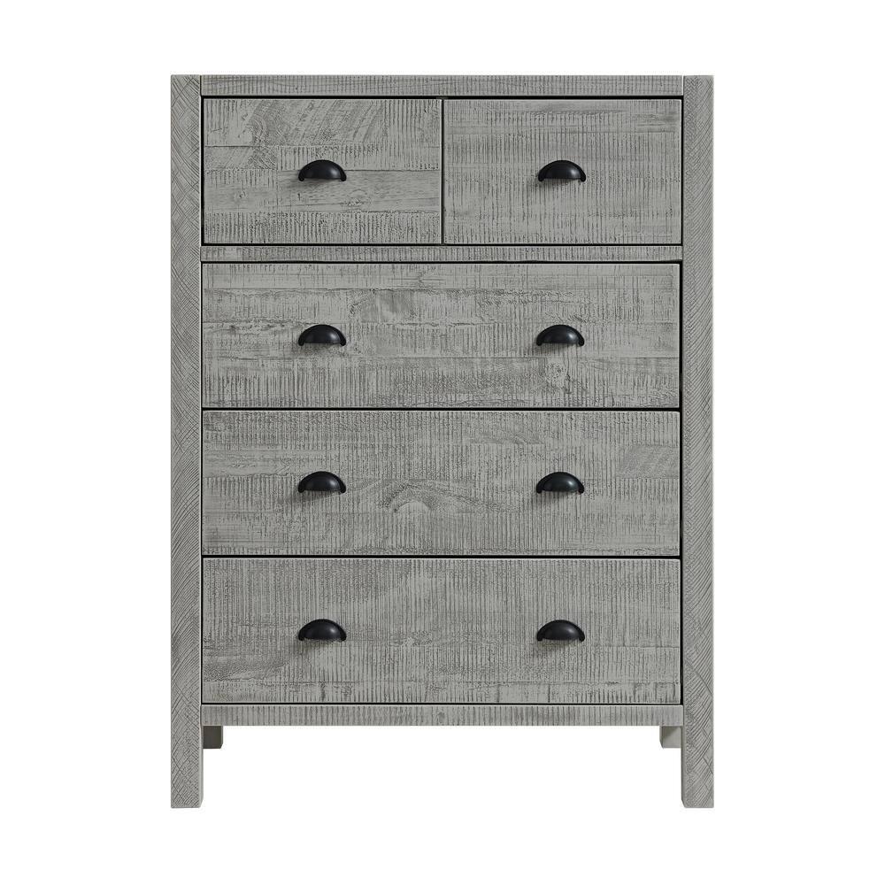 Alaterre Arden 5-Piece Bedroom Set - Queen Bed, Two 2-Drawer Nightstands, 5-Drawer Chest, 6-Drawer Double Dresser, Solid Pine Wood, Light Driftwood Finish, Modern Rustic Style