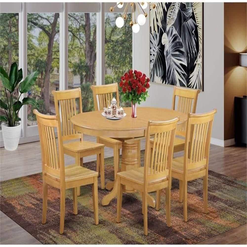 East West Furniture Avon 7-piece Wood Table and Dining Chair Set in Oak