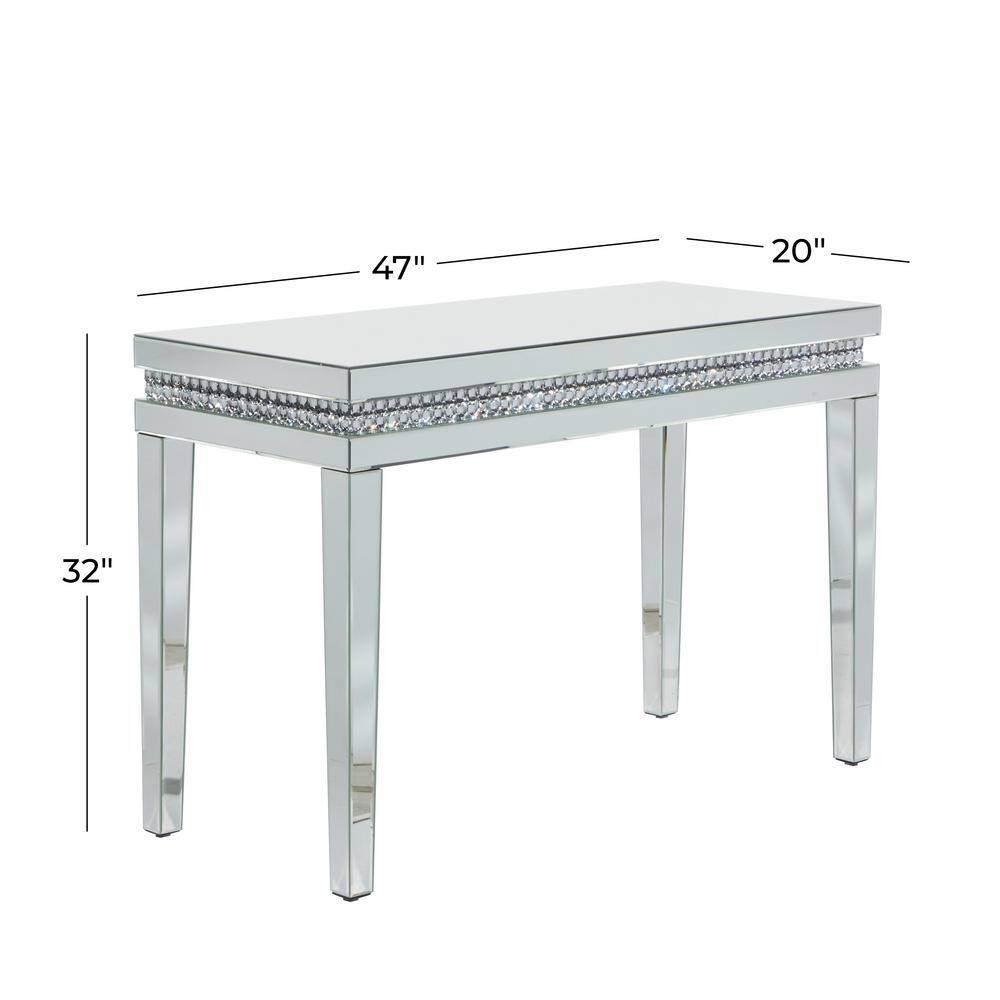 DecMode 47" x 32" Silver Glass Mirrored Console Table, 1-Piece