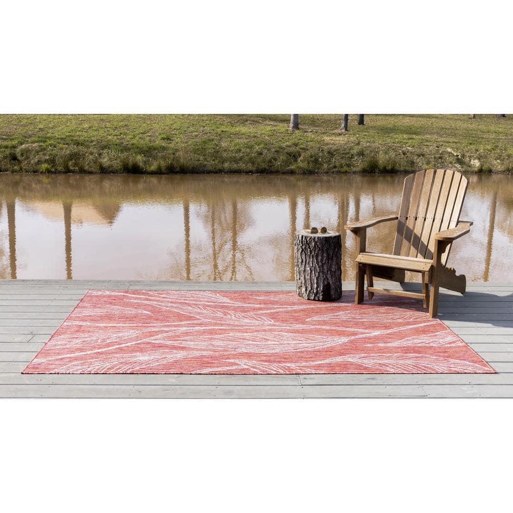 Unique Loom 9' 0 x 12' 2 Rectangle Indoor/Outdoor Botanical Rust Red Area Rug