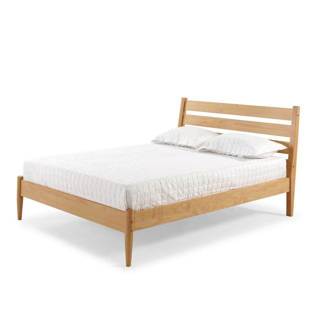 Camaflexi Mid-Century Solid Wood Queen Platform Bed in Scandinavian Oak 100% Solid Wood