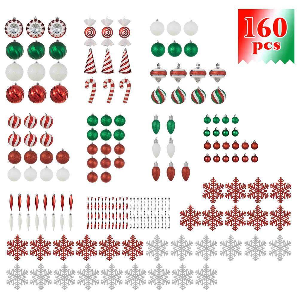 Glitzhome 178 Piece Christmas Ornaments , 4 Piece Candy Picks and 9 Piece Ribbon Bow Sets