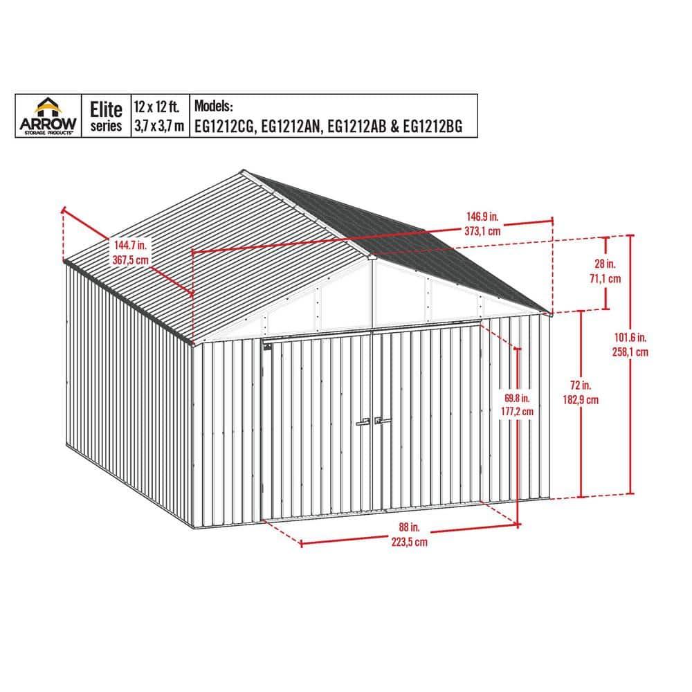 Arrow Elite 12 ft. W x 12 ft. D Galvalume Steel Storage Shed