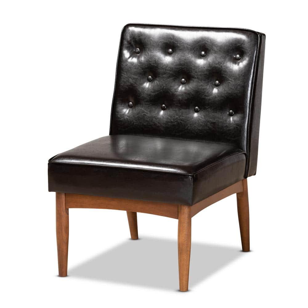 Riordan Wood Dining Chair Dark Brown/Walnut Brown - Baxton Studio: Faux Leather Upholstery, Armless Design