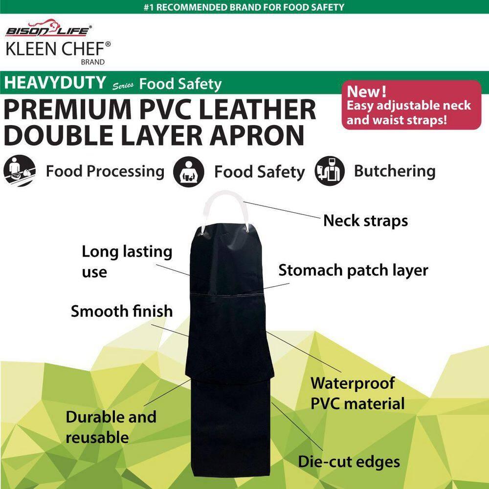 Kleen Chef, Premium PVC Leather Apron, Double Layer Apron, Black (Pack-1)