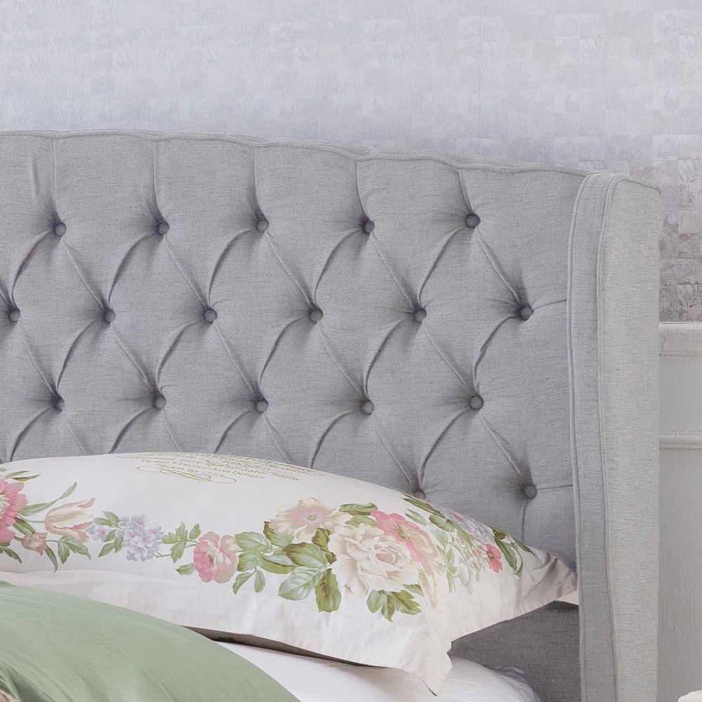 Noble House Aldo Contemporary Fully Upholstered King Size Platform Bed Frame, Light Gray, Dark Brown