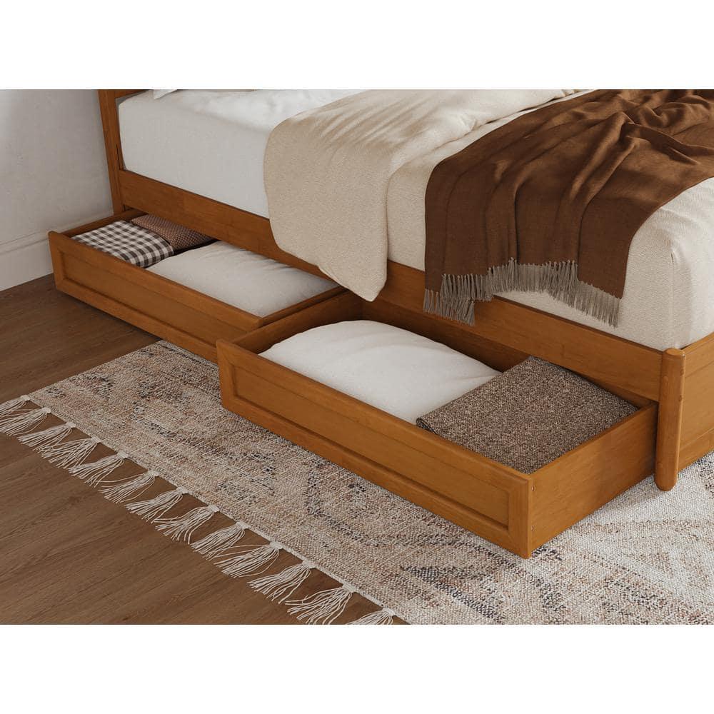 AFI, Andorra Queen Platform Bed with Panel Footboard and Storage Drawers, Light Toffee
