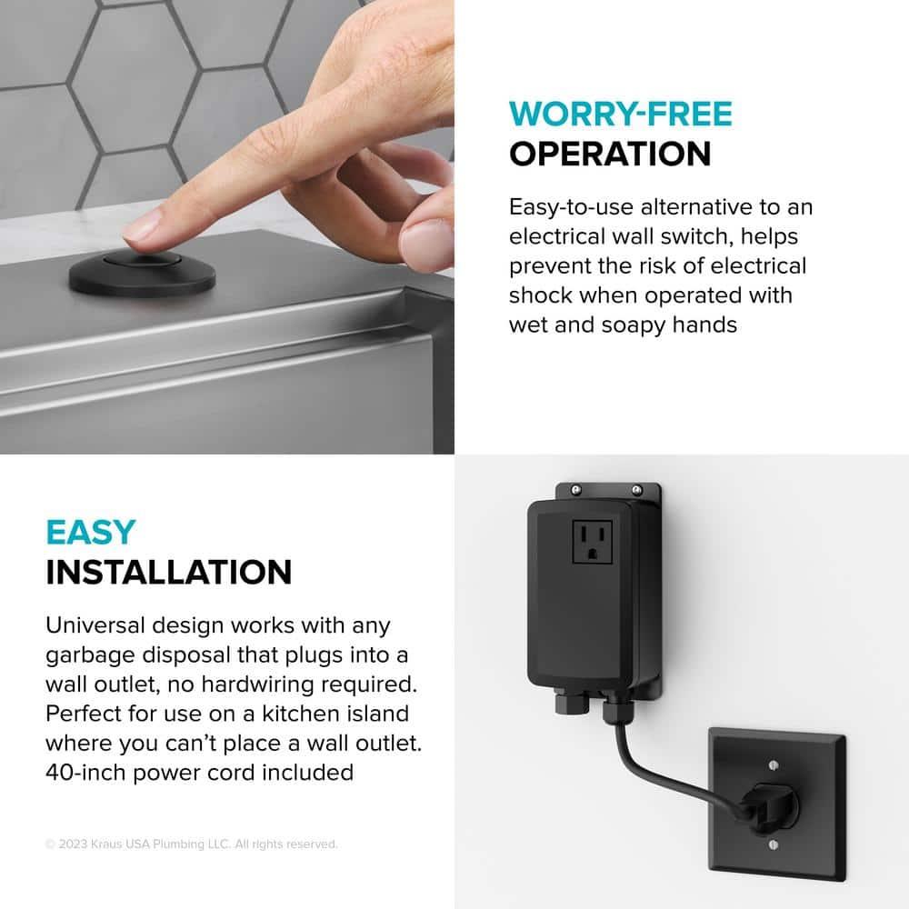 KRAUS Garbage Disposal Air Switch Kit with Push Button, AC Adapter, Power Cord, and Air Tube Included