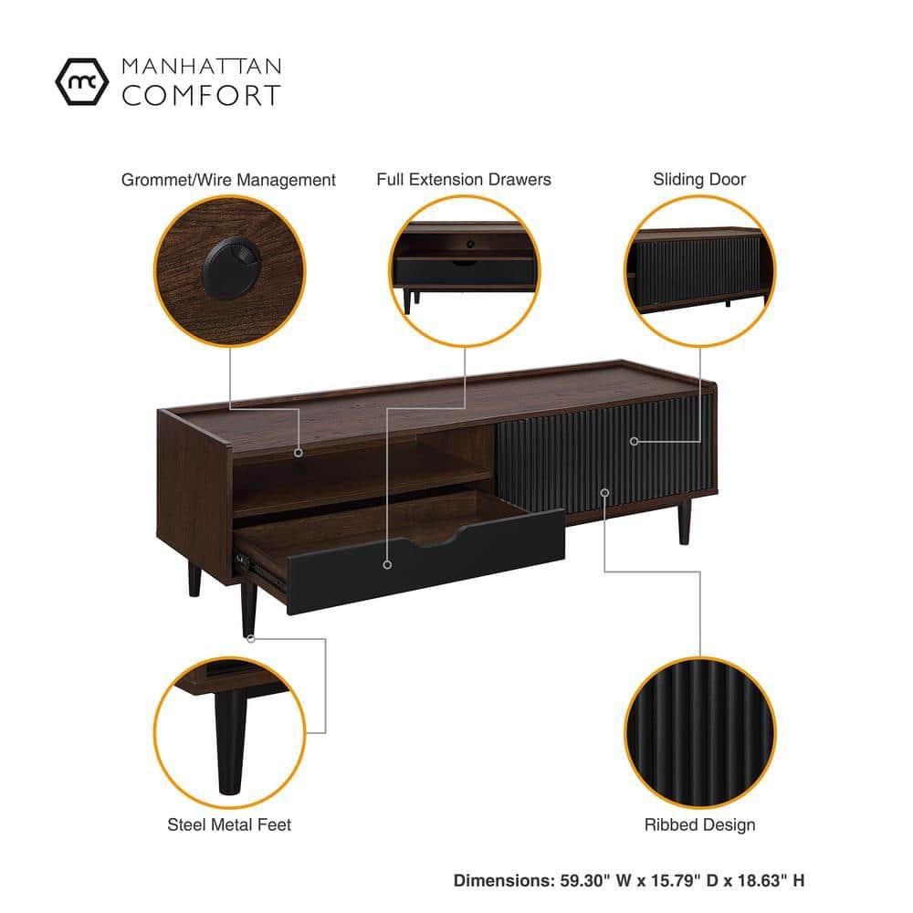 Duane Modern Ribbed TV Stand for TVs up to 55" Dark Brown/Black - Manhattan Comfort