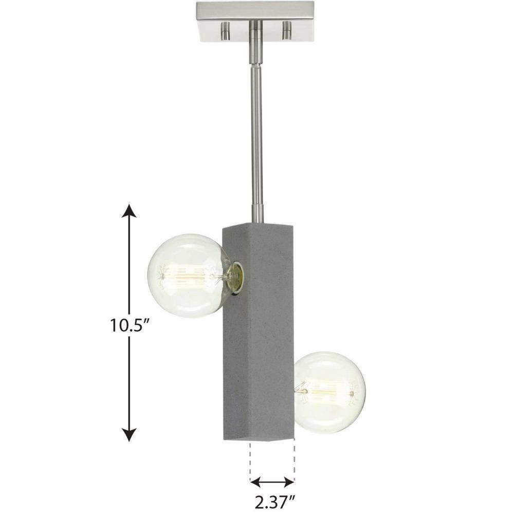 Mill Beam Collection Two-Light Brushed Nickel/Faux Concrete Industrial Style Convertible Mini-Pendant or Ceiling Light