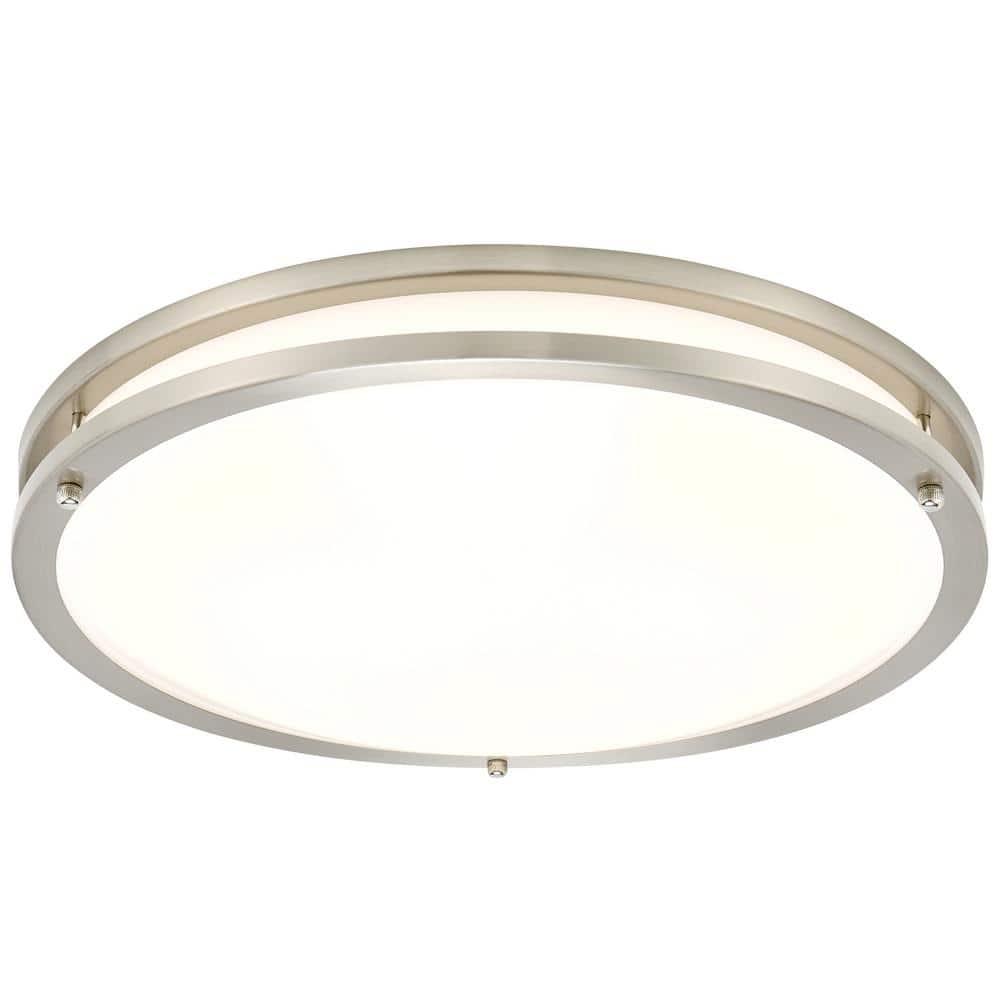 Maxxima 16 in. Satin Nickel LED Ceiling Mount Fixture 3000K Warm White, 2600 Lumens, Dimmable