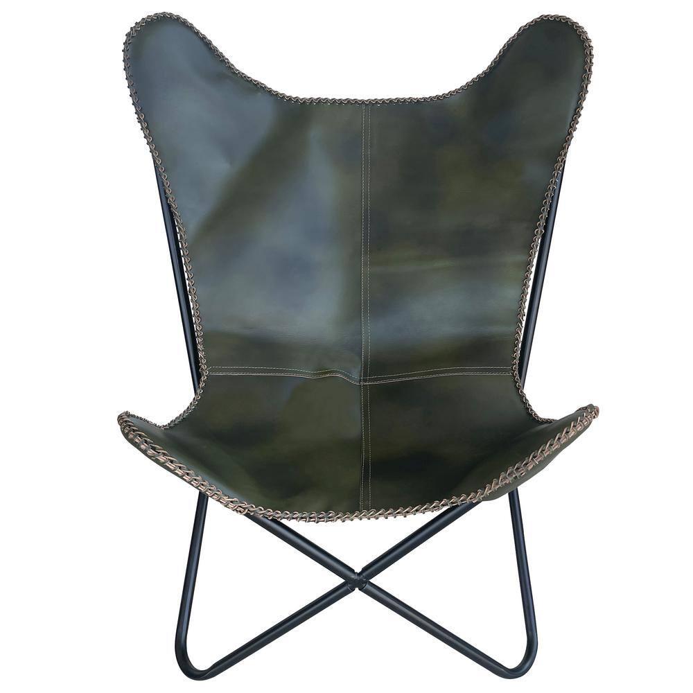 Genuine Leather Butterfly Chair  Forest Green