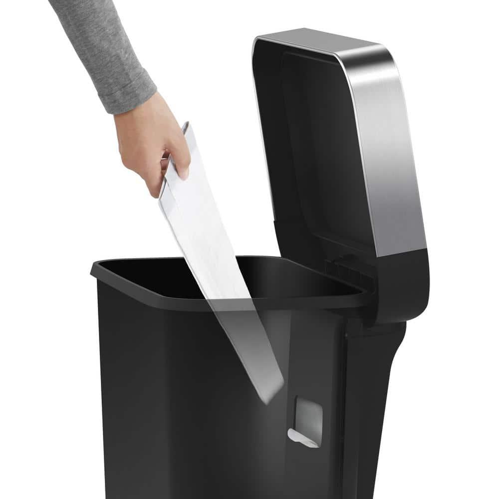 Simplehuman 45 Liter Rectangular Kitchen Trash Can with Liner Pocket, Black Plastic