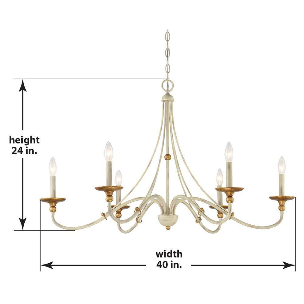 Minka Lavery White Gold Chandelier 40" Wide Farmhouse French 6-Light Fixture for Dining Room House Foyer Kitchen Entryway Bedroom