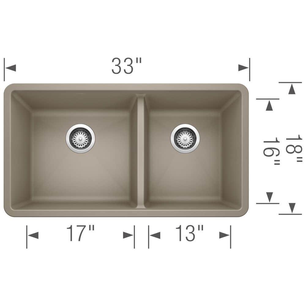 Precis SILGRANIT 33" L X 18" W Double Bowl Undermount Kitchen Sink