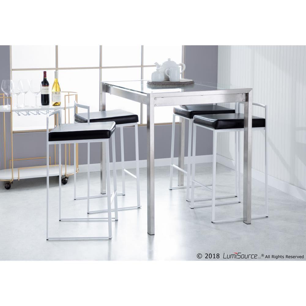 Fuji Contemporary Stackable Counter Stool In White With Black Faux Leather Cushion - Set Of 2