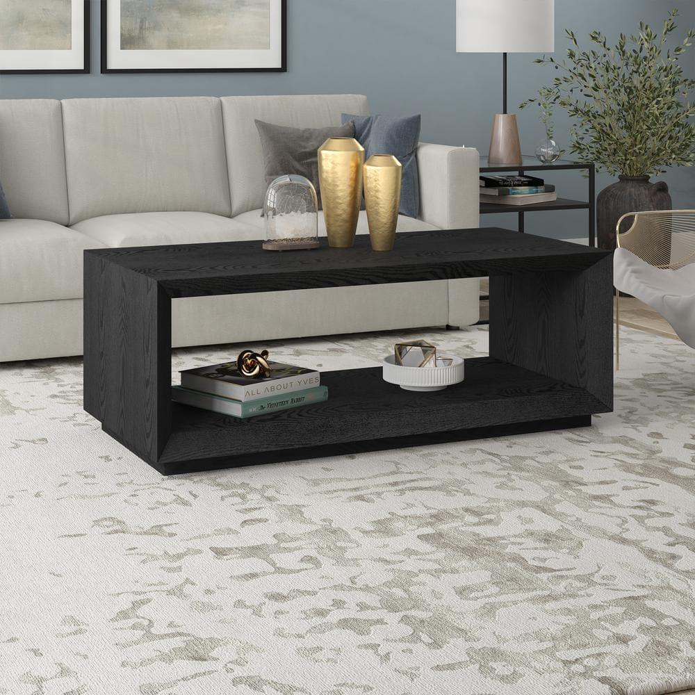 Evelyn&Zoe Tannen 48" Wide Rectangular Coffee Table, Black Grain