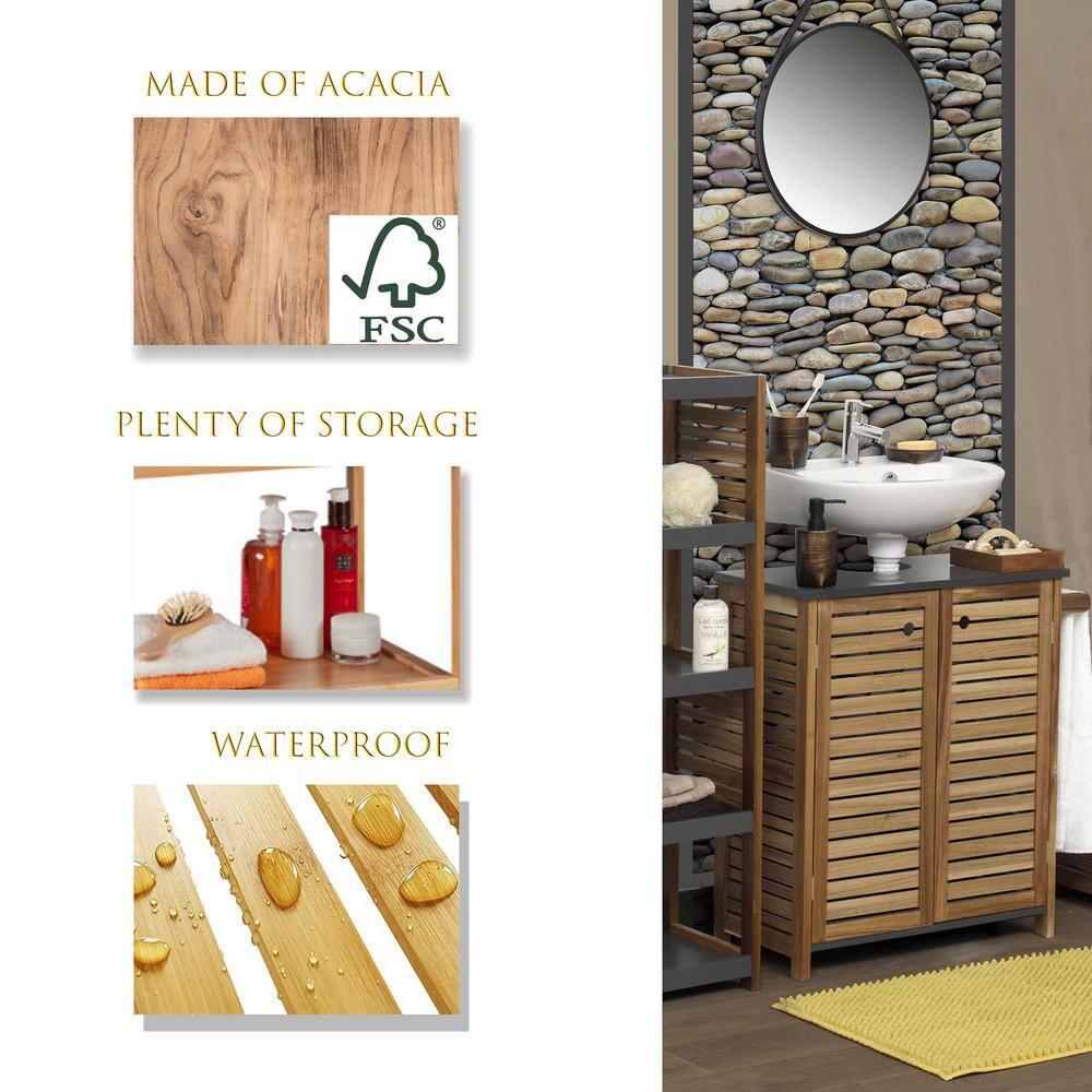 Evideco Brown and Gray Under Sink Cabinet with U-Shaped Cut-Out, Double Vented Doors, Towel Holder - Elements Collection