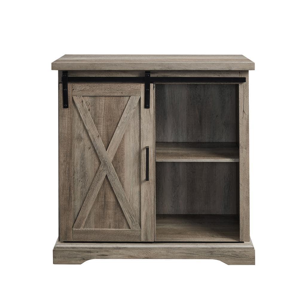 Walker Edison Sliding Barn Door Accent Cabinet, Grey Wash