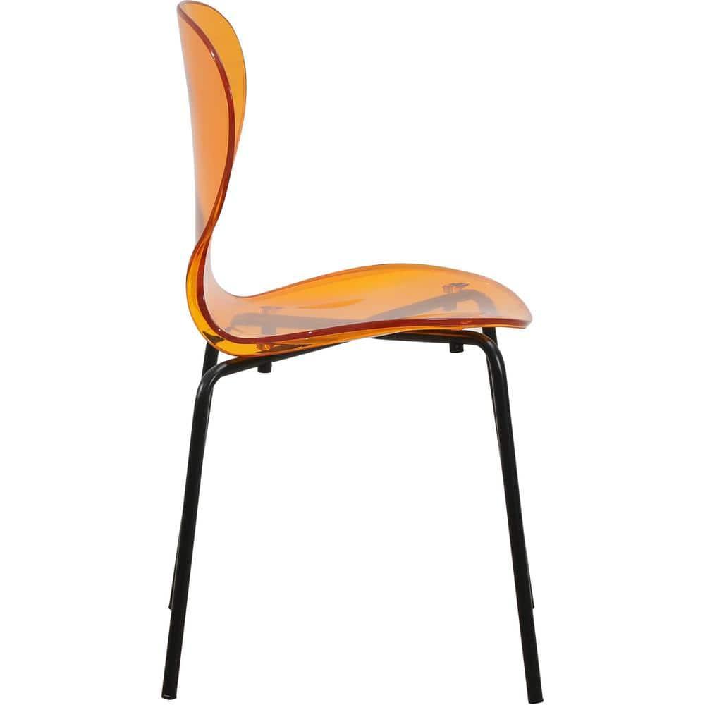 LeisureMod Oyster Black Chrome Base Side Chair in Transparent Orange