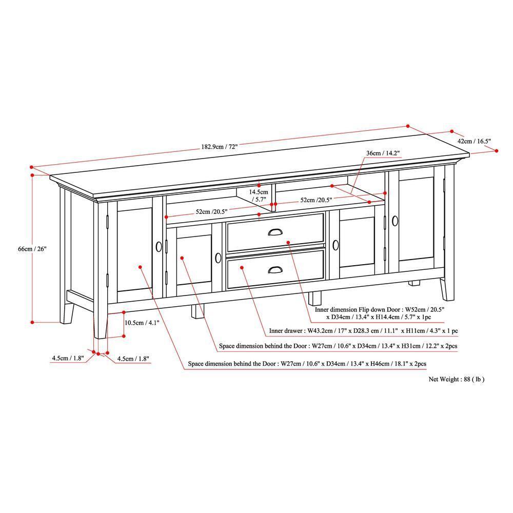 Simpli Home Redmond 72"W Solid Wood TV Stand for TVs up to 80" with Storage Cabinets