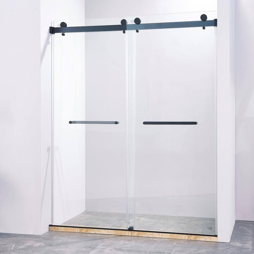 LAWRENCE 56-60"W X 75"H Frameless Double Sliding Shower Door, 304 Stainless Steel In Matte Black, 5/16" (8Mm) Thick SGCC Tempered Clear Glass. | Wayfair