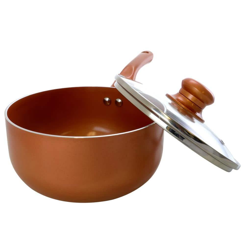 2 qt. Aluminum Ceramic Nonstick Sauce Pan in Copper with Glass Lid