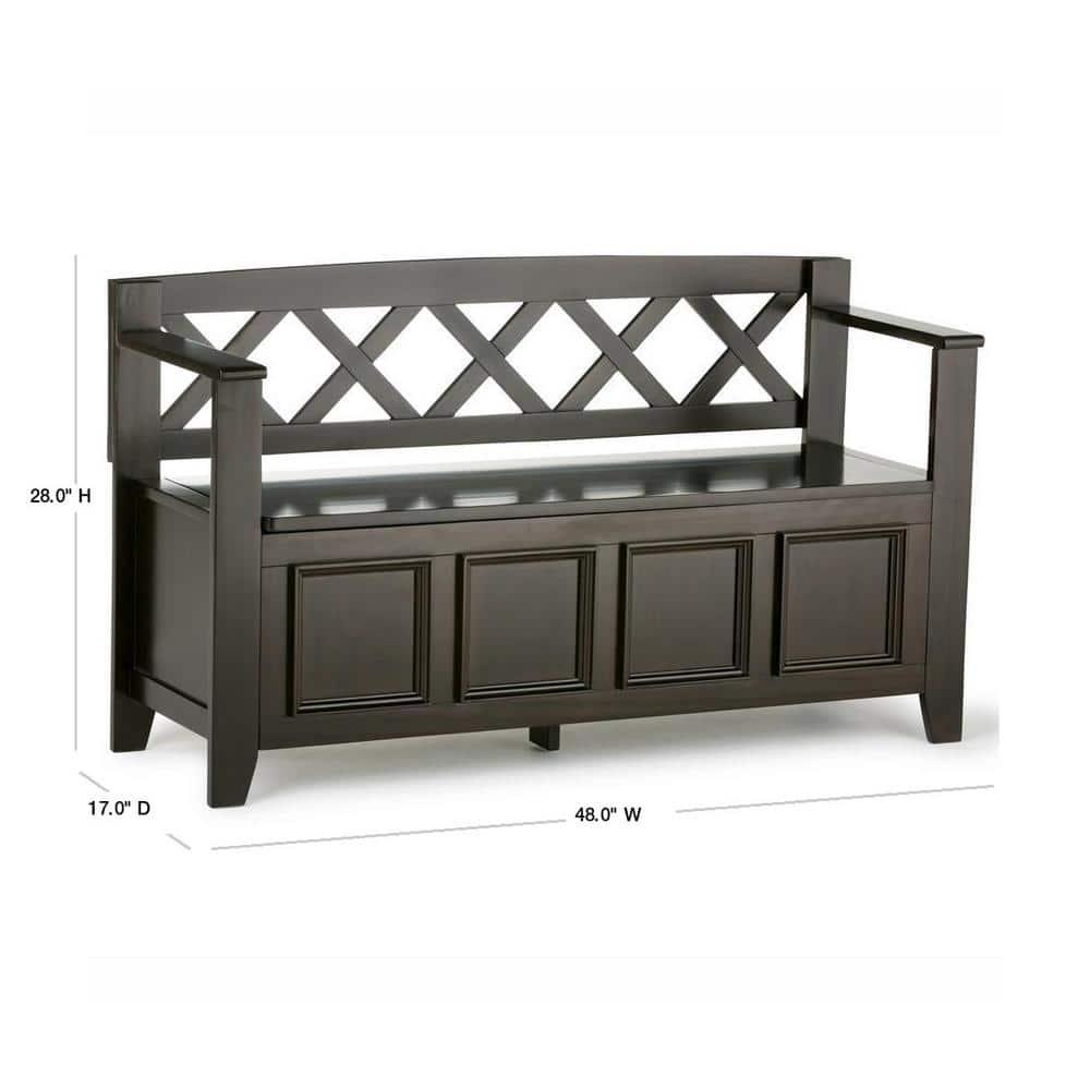 Simpli Home Amherst 48"W Solid Wood Entryway Storage Bench with Lift-Top Lid and Dual Compartments