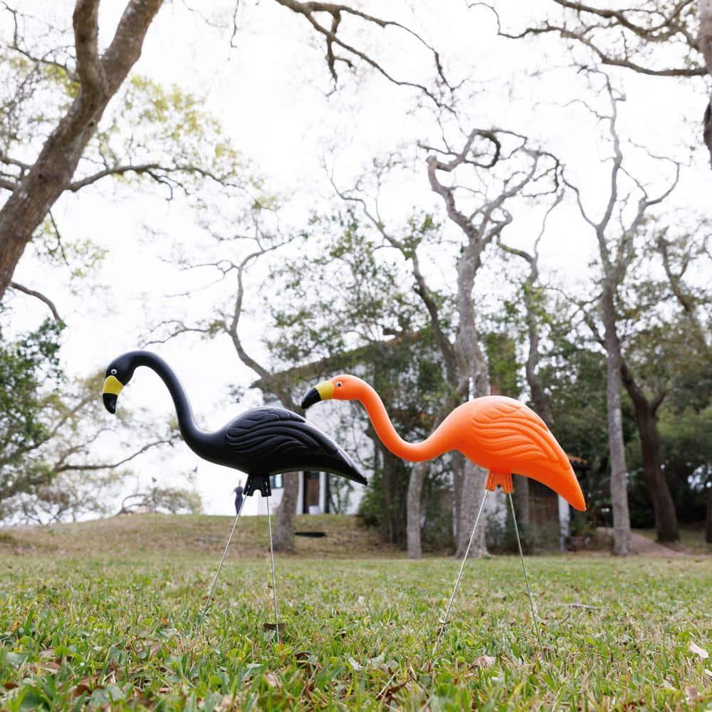 Bloem Spooky Indoor/Outdoor Black and Orange Halloween Flamingo Yard Decorations with Metal Stakes