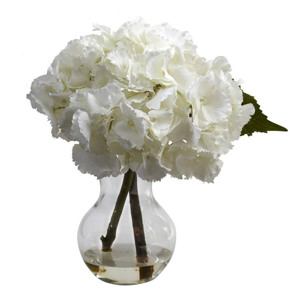 Nearly Natural Blooming Hydrangea with Vase Arrangement