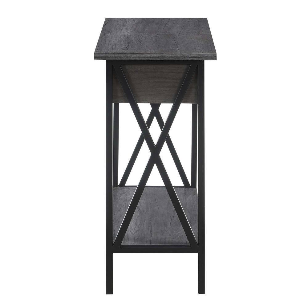 Convenience Concepts Tucson Flip Top End Table with Charging Station and Shelf, Charcoal Gray/Black