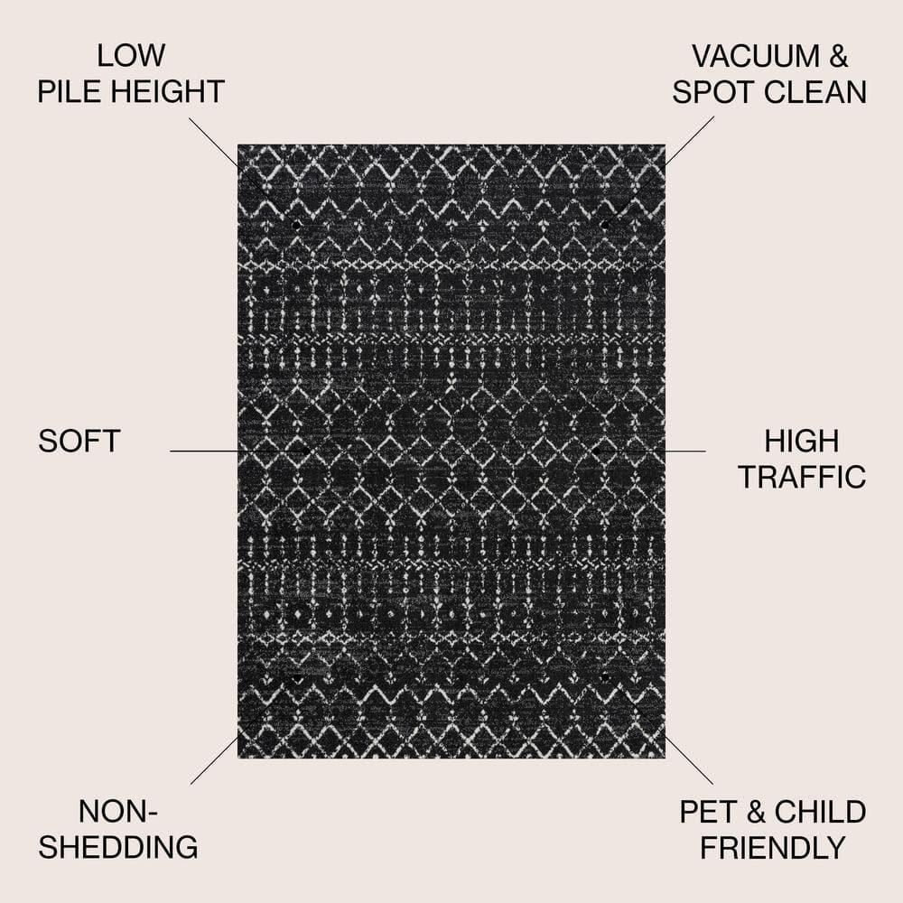 JONATHAN Y Moroccan HYPE Boho Vintage Diamond Black/Ivory 4 ft. x 6 ft. Area Rug