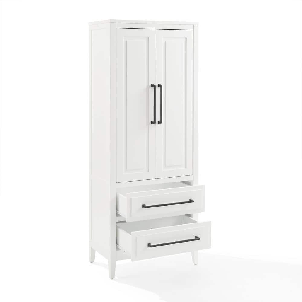 Crosley Genevieve Storage Pantry White: Modern Farmhouse Design, 2 Doors, 2 Drawers, Adjustable Shelves