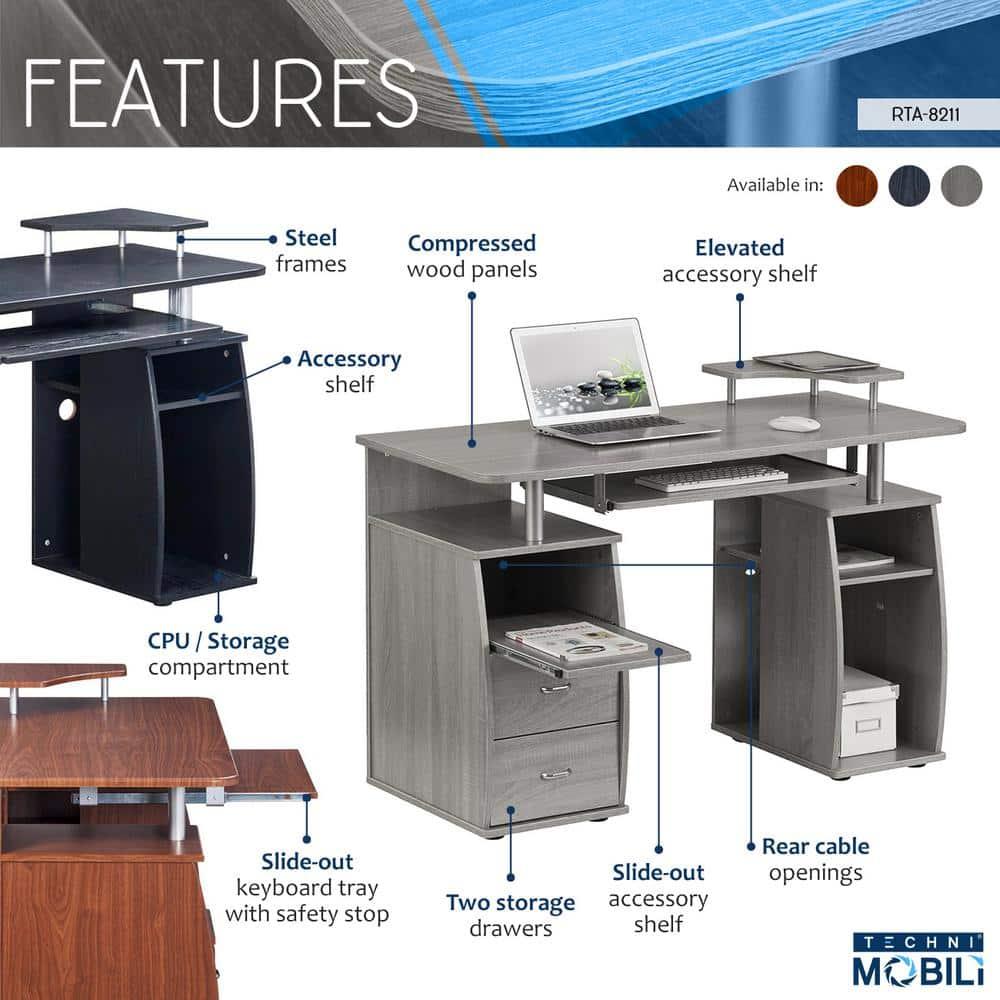 Techni Mobili Complete Computer Workstation Desk with Storage, Espresso RTA-8211-ES18