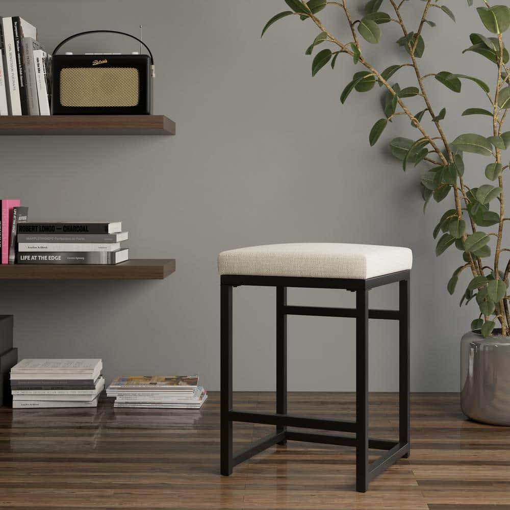 HomePop 24" Open Back Metal Counter Height Barstool Natural : Upholstered Square Seat, No Assembly Required