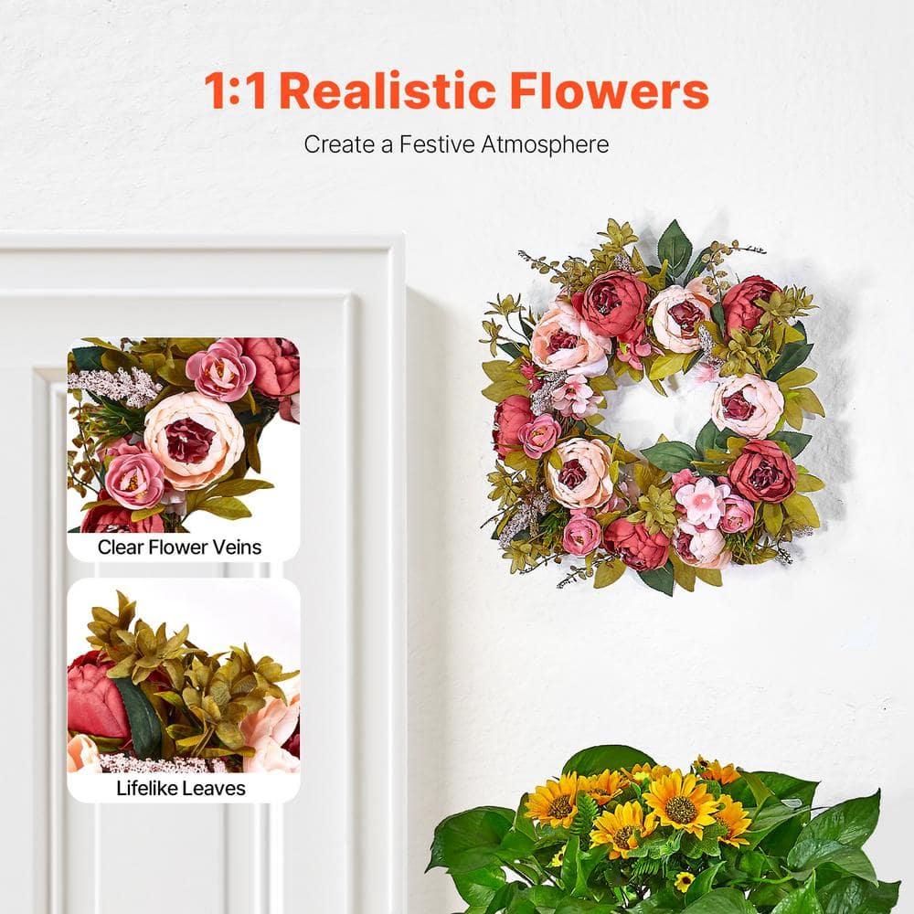 VEVOR Spring Wreath for Front Door 19 Inch - Artificial Peony Floral Wreath with Greenery, Year-Round All Season Outdoor Indoor Decor