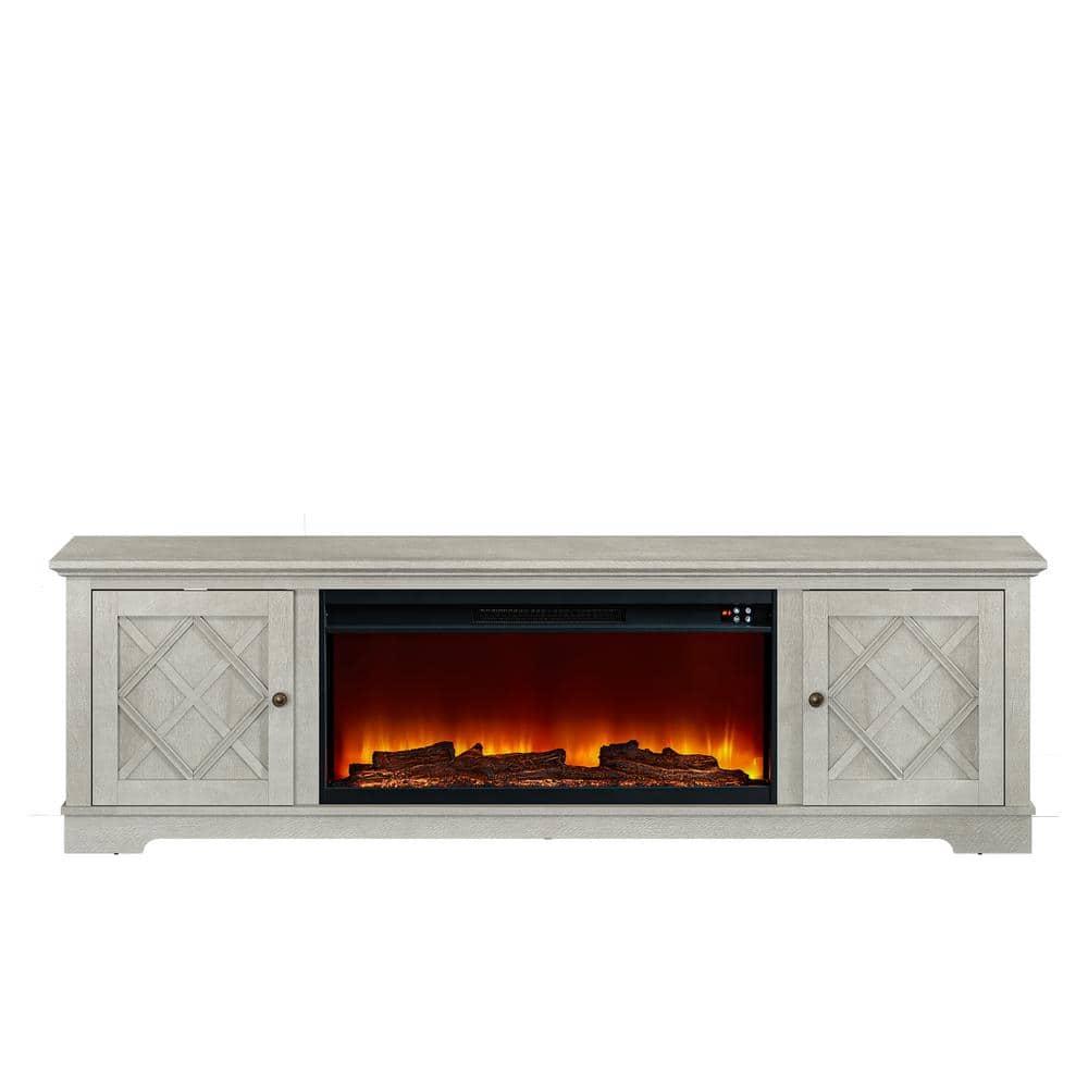78" Farmhouse TV Stand for TVs up to 80" with Electric Fireplace Off-White - Festivo