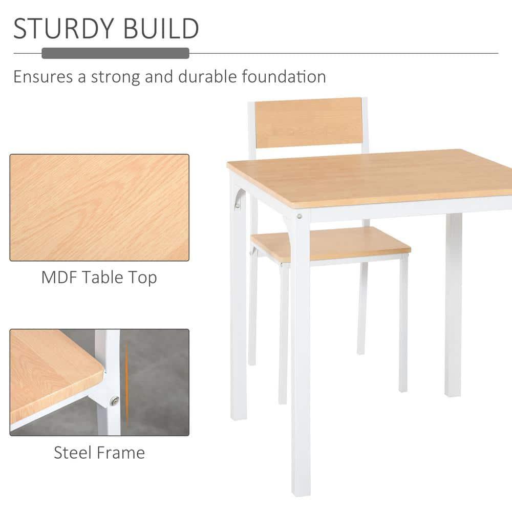 George Oliver HOMCOM 3-Piece Wooden Square Dining Table Set With 1 Table And 2 Chairs And Sturdy Metal Frame For Small Space, White