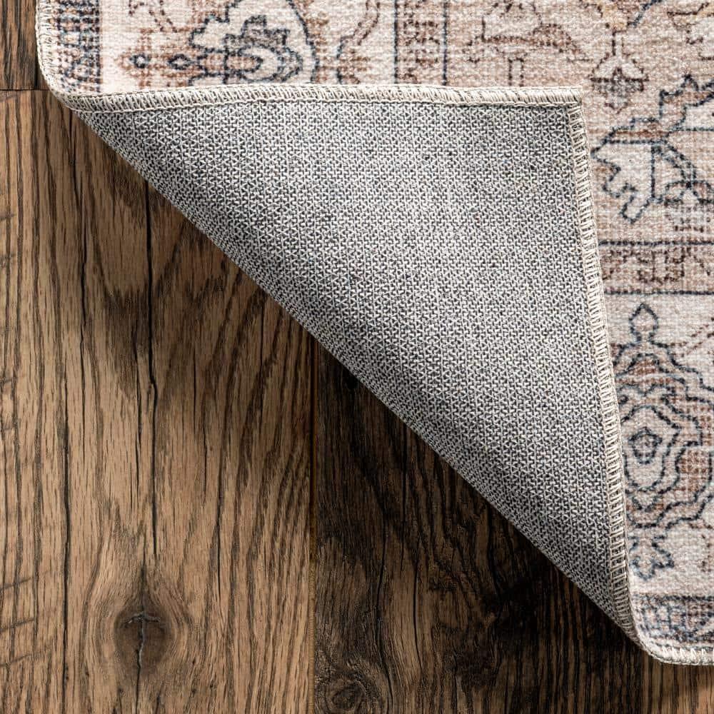 Nuloom 5x8 Machine Washable Rain Haven Vintage Medallion Indoor Area Rug, Brown Non-Slip Backing, Stain Resistant, BedroomLiving Room, Kitchen