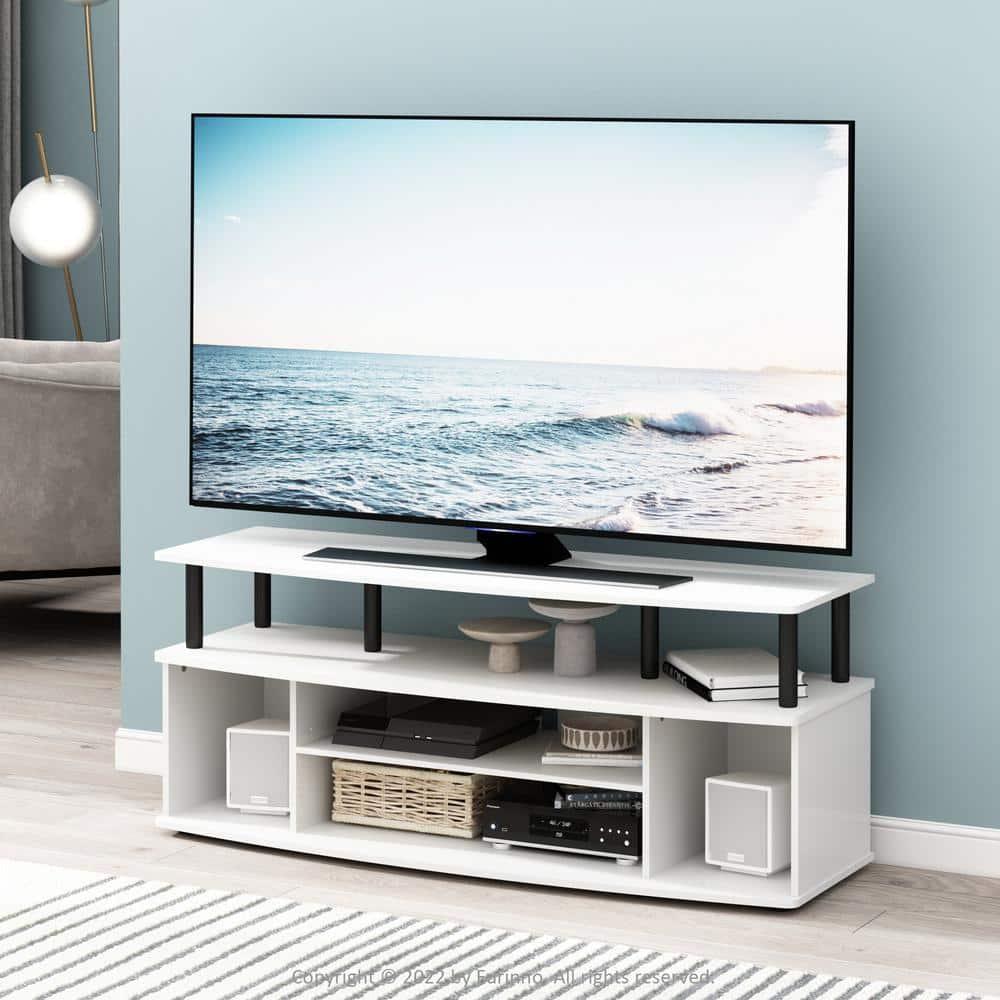 Furinno Modern TV Cabinet Large Entertainment Center Hold up to 55" TV with Open Storage Shelves White/Black