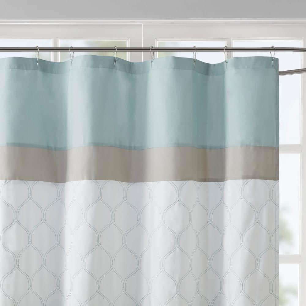 Stacie Embroidered Shower Curtain Seafoam - 510 Design: Paisley Microfiber, Easy Care, Buttonhole Top