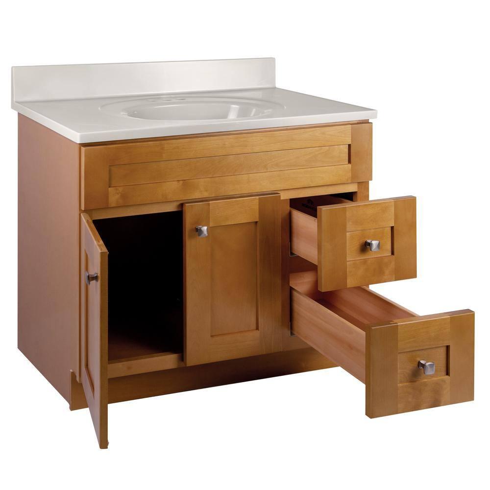 Brookings 37" Solid Wood Vanity in Birch with Marble Top Fully Assembled